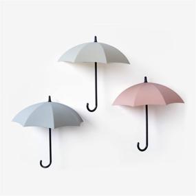 img 4 attached to 🔌 Pack of 3 Wall Adhesive Hooks for Bathroom/Kitchen/Bedroom - Umbrella Design (Pink, Green, Blue)