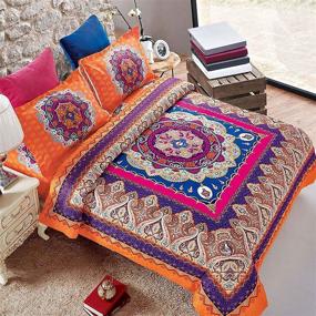 img 2 attached to 🧡 Stylish Orange Mandala Comforter Set - Bohemian Boho Chic Medallion Pattern - Soft Microfiber Bedding - King Size (3pcs)