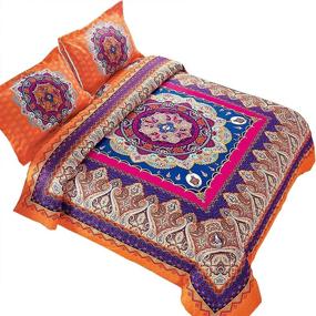 img 3 attached to 🧡 Stylish Orange Mandala Comforter Set - Bohemian Boho Chic Medallion Pattern - Soft Microfiber Bedding - King Size (3pcs)