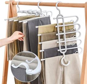 img 4 attached to LaLand 5-Layer Pants Hanger with Clips - Space-Saving Trousers Rack for Pants, Jeans, Skirts, Scarves, Ties, Towels - Closet Organizer for Non-Slip Clothes Storage (2 Pack)