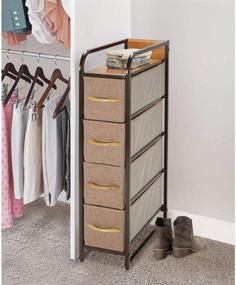 img 3 attached to 🗄️ Narrow Storage Dresser Unit by mDesign – Slim Standing Organizer Tower for Bedroom, Office, Living Room, and Closet – 4 Removable Fabric Drawer Bins – Coffee/Espresso Brown