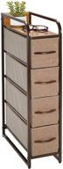 🗄️ narrow storage dresser unit by mdesign – slim standing organizer tower for bedroom, office, living room, and closet – 4 removable fabric drawer bins – coffee/espresso brown logo