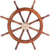 tup the urban port sh 8764 36-inch teak wood ship wheel with brass inset and eight spokes - brown/gold logo