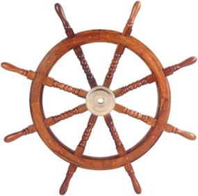 img 4 attached to TUP The Urban Port SH 8764 36-Inch Teak Wood Ship Wheel with Brass Inset and Eight Spokes - Brown/Gold