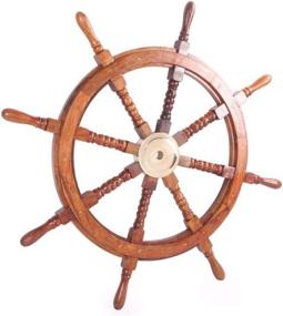 img 1 attached to TUP The Urban Port SH 8764 36-Inch Teak Wood Ship Wheel with Brass Inset and Eight Spokes - Brown/Gold