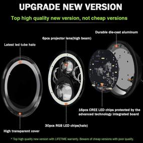 img 3 attached to 🔦 Aukmak 7 Inch LED Headlights with RGB Halo Ring Angel Eyes - Explore Multicolor DRL with Bluetooth Remote Control for Jeep Wrangler JK LJ CJ Sahara Sport Rubicon Headlamp 1997-2017