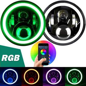 img 4 attached to 🔦 Aukmak 7 Inch LED Headlights with RGB Halo Ring Angel Eyes - Explore Multicolor DRL with Bluetooth Remote Control for Jeep Wrangler JK LJ CJ Sahara Sport Rubicon Headlamp 1997-2017