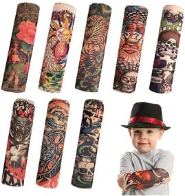 img 4 attached to 🦄 Kid's Tattoo Sleeve: 8 PCS Fake Slip-On Arm Sunscreen Sleeves for UV Protection & Cool Comfort