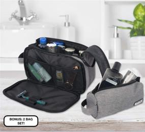 img 3 attached to 🧳 Travel Toiletry Bag Set for Men & Women - 2 Waterproof Dopp Kit Bags for Shaving, Toiletries, Makeup - Best Value Mans Grooming Organizer for Bathroom Travel