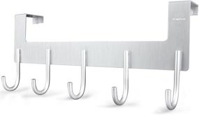 img 2 attached to 🧥 ACMETOP Over The Door Hook Hanger - Heavy-Duty Organizer for Coats, Towels, Bags, and Robes - 5 Hooks, Aluminum, Brush Finish (Silver)