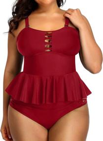 img 1 attached to Yonique Swimsuits Control Swimwear Burgundy