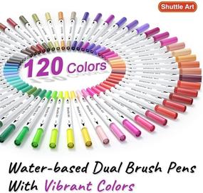 img 3 attached to 🖌️ 120-Color Dual Tip Brush Art Marker Pens Set with Bonus Coloring Book - Shuttle Art Fineliner and Brush Dual Tip Markers for Kids, Adults, Artists - Ideal for Calligraphy, Hand Lettering, Doodling, Writing