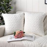 🌸 pack of 2 white faux fur 3d flower pattern cozy decorative throw pillow covers set - cushion cases for couch, sofa, bedroom, car - soft & fuzzy pillowcases - 18x18 inches логотип
