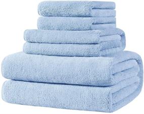 img 4 attached to 👉 Xinrjojo 4 Piece Microfiber Quick Dry Towels Set - Super Soft, Plush, Highly Absorbent in Blue
