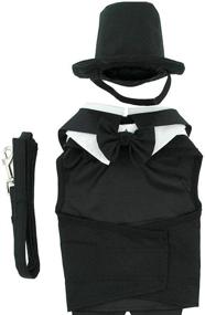 img 1 attached to 🐶 Cotton Collar Black Dog Harness Tuxedo with Tails Bow Tie