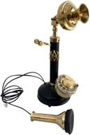 vintage candlestick phone rotary dial telephone wired landline antique home décor (shiny brass &amp logo