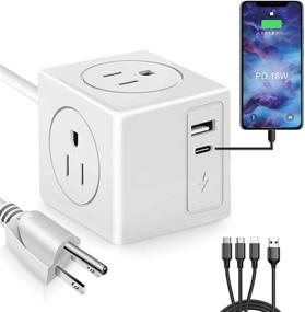 img 4 attached to 💡 Compact Portable Power Strip with USB and Type C Fast Charging – Ideal for Home, Office, Dorm, RV, Travel, and More!