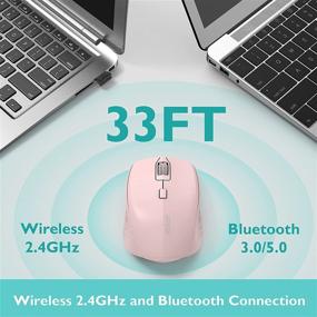 img 2 attached to Беспроводная мышь BreSii - Двухрежимная Bluetooth 5.0/3.0 & 2.4G Оптическая бесшумная мышь с USB-приемником - 3 настраиваемые DPI - для MacBook, ноутбуков, блокнотов, ПК, планшетов - Розовый