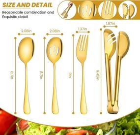 img 3 attached to 🍴 Gold Stainless Steel Serving Utensils Set - Large Serving Spoon, Metal Tongs, Serving Forks, Slotted Spoons for Kitchen and Party Supply (9.45 inch Spoon, 9 inch Tongs, 8.7 inch Forks, 8.7 inch Spoons) - 8 Pieces