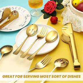 img 2 attached to 🍴 Gold Stainless Steel Serving Utensils Set - Large Serving Spoon, Metal Tongs, Serving Forks, Slotted Spoons for Kitchen and Party Supply (9.45 inch Spoon, 9 inch Tongs, 8.7 inch Forks, 8.7 inch Spoons) - 8 Pieces