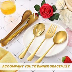 img 1 attached to 🍴 Gold Stainless Steel Serving Utensils Set - Large Serving Spoon, Metal Tongs, Serving Forks, Slotted Spoons for Kitchen and Party Supply (9.45 inch Spoon, 9 inch Tongs, 8.7 inch Forks, 8.7 inch Spoons) - 8 Pieces