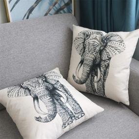 img 3 attached to 🐘 Jahosin Set of 2 Throw Pillow Covers 18 X 18 Inches - Sketch Elephant Design - Decorative Cushion Cases