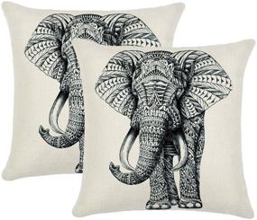 img 4 attached to 🐘 Jahosin Set of 2 Throw Pillow Covers 18 X 18 Inches - Sketch Elephant Design - Decorative Cushion Cases