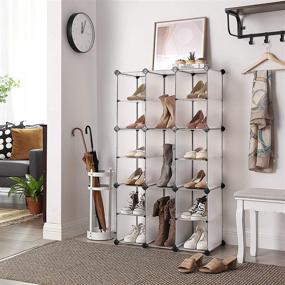 img 3 attached to 👠 SONGMICS 20-Slot Shoe Rack, Interlocking Storage Organizer Unit with Hooks, Adjustable Shelves, Modular Cabinet - Closet Entryway Hallway Storage Solution in Translucent White ULPC504W