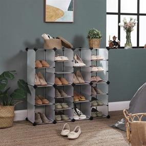 img 2 attached to 👠 SONGMICS 20-Slot Shoe Rack, Interlocking Storage Organizer Unit with Hooks, Adjustable Shelves, Modular Cabinet - Closet Entryway Hallway Storage Solution in Translucent White ULPC504W