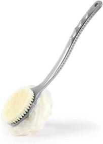 img 4 attached to 🚿 Grey Shower Body Brush with Bristles and Loofah, Back Scrubber Bath Mesh Sponge with Curved Long Handle | Skin Exfoliating Bath, Massage Bristles | Suitable for Wet or Dry Use | Men and Women