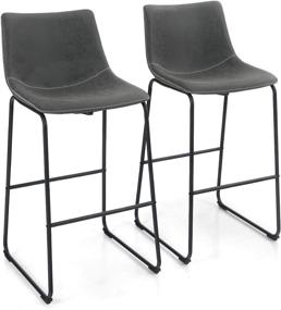 img 4 attached to Set of 2 Vintage Leathaire Bar Height Stools, ALPHA HOME 30 Inches Bar Chairs for Pub Kitchen, Dining Room Furniture with 350 lbs Capacity - Dark Grey