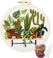 seo-friendly embroidery starter kit: patterned cross stitch kit with stamped floral embroidery clothes, plastic embroidery hoops, color threads, tools, and needlepoint kit (plant garden) logo