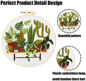 img 3 attached to SEO-friendly Embroidery Starter Kit: Patterned Cross Stitch Kit with Stamped Floral Embroidery Clothes, Plastic Embroidery Hoops, Color Threads, Tools, and Needlepoint Kit (Plant Garden)