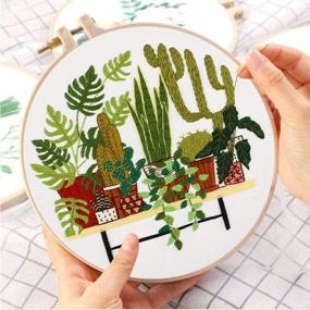 img 2 attached to SEO-friendly Embroidery Starter Kit: Patterned Cross Stitch Kit with Stamped Floral Embroidery Clothes, Plastic Embroidery Hoops, Color Threads, Tools, and Needlepoint Kit (Plant Garden)