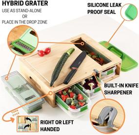 img 3 attached to Bamboo Cutting Board Set with Containers, Locking Lid, Grater, and Knife Sharpener - Stackable Trays for Convenient Storage - Food Prep Made Easy