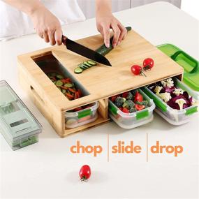 img 1 attached to Bamboo Cutting Board Set with Containers, Locking Lid, Grater, and Knife Sharpener - Stackable Trays for Convenient Storage - Food Prep Made Easy