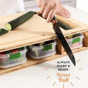 img 2 attached to Bamboo Cutting Board Set with Containers, Locking Lid, Grater, and Knife Sharpener - Stackable Trays for Convenient Storage - Food Prep Made Easy