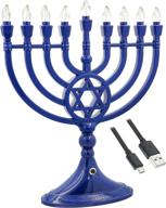 electric blue hanukkah menorah - traditional led, battery or usb powered - comes with micro usb 4' charging cable logo