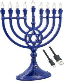 img 1 attached to Electric Blue Hanukkah Menorah - Traditional LED, Battery or USB Powered - Comes with Micro USB 4' Charging Cable