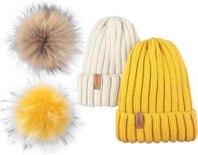 img 4 attached to Womens Cable Knit Beanie Hat with Fur Pom - Pilipala Bobble Hat Skull Cap for Women