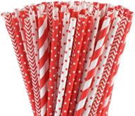 🥤 alink biodegradable red paper straws bulk - eco-friendly party straws for beverage, christmas, holiday, birthday, wedding, shower, decoration - set of 100 dots/stripes/waves straws logo