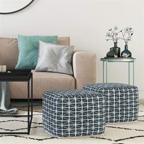 img 3 attached to 🪑 Transitional Modern SIMPLIHOME Noreen Square Pouf, Dark Blue and White Cotton Handloom Woven Pattern, for Living Room, Bedroom, and Kids Room, Upholstered Footstool