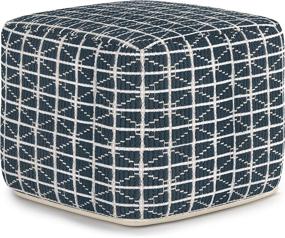 img 4 attached to 🪑 Transitional Modern SIMPLIHOME Noreen Square Pouf, Dark Blue and White Cotton Handloom Woven Pattern, for Living Room, Bedroom, and Kids Room, Upholstered Footstool