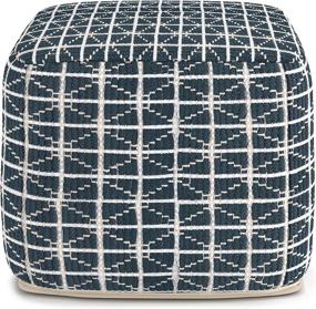 img 2 attached to 🪑 Transitional Modern SIMPLIHOME Noreen Square Pouf, Dark Blue and White Cotton Handloom Woven Pattern, for Living Room, Bedroom, and Kids Room, Upholstered Footstool