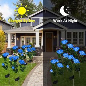 img 2 attached to 🌹 Enhance Your Garden with 2 Pack Solar Outdoor Lights, Waterproof & Decorative Stake Lights with 6 Roses Flowers in Blue – Perfect for Garden, Courtyard, Backyard, and Patio