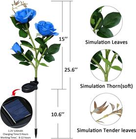 img 1 attached to 🌹 Enhance Your Garden with 2 Pack Solar Outdoor Lights, Waterproof & Decorative Stake Lights with 6 Roses Flowers in Blue – Perfect for Garden, Courtyard, Backyard, and Patio