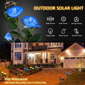 img 3 attached to 🌹 Enhance Your Garden with 2 Pack Solar Outdoor Lights, Waterproof & Decorative Stake Lights with 6 Roses Flowers in Blue – Perfect for Garden, Courtyard, Backyard, and Patio