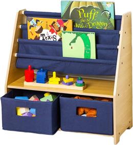 img 3 attached to 📚 Wildkin Kids Canvas Sling Bookshelf: Wooden Design with Four Shelves and Two Drawers for Organized Bedrooms, Playrooms, and Classrooms (Natural with Blue)