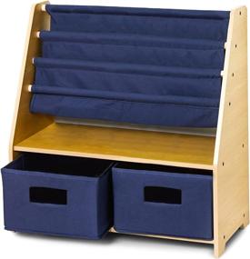 img 4 attached to 📚 Wildkin Kids Canvas Sling Bookshelf: Wooden Design with Four Shelves and Two Drawers for Organized Bedrooms, Playrooms, and Classrooms (Natural with Blue)