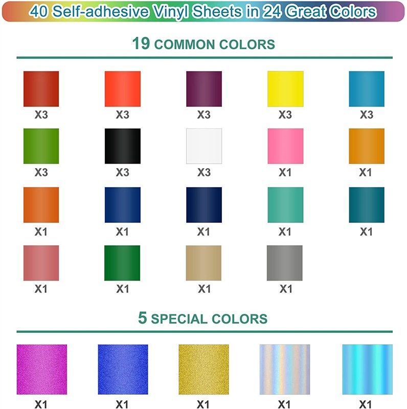 XFasten Permanent Vinyl Sheets, 12-Inch x 12-Inch (40 Sheets) Assorted  Colors Permanent Outdoor Vinyl Sheet (Matte & Glossy) for Craft Machine  Cutter